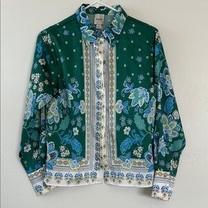 Anthropology Maeve Green and Blue Floral Shirt